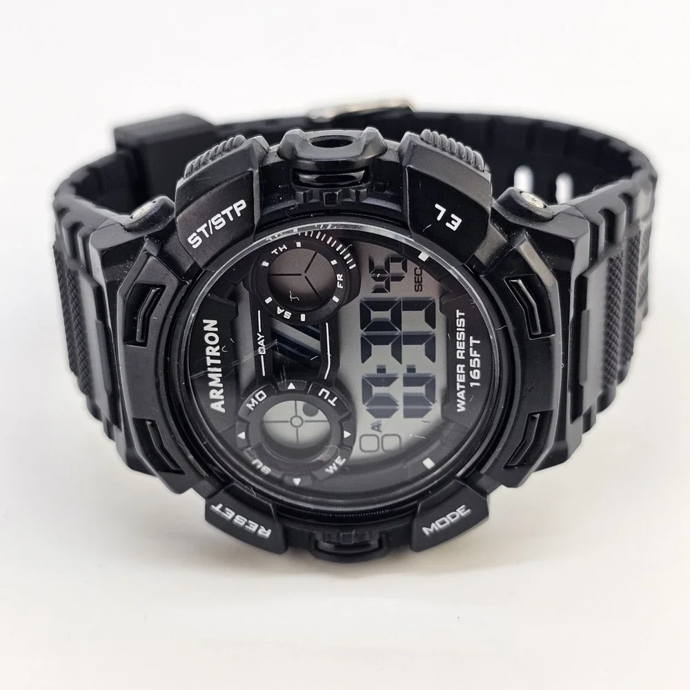 Armitron Pro Sport Digital Watch Men 48MM Day Light Black Plastic Bands Working‎